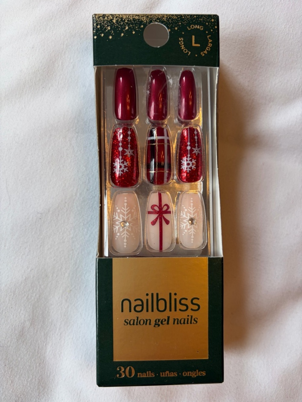 Red & Cream Holiday Press-On Gel Nails - 30 Pack (Long)